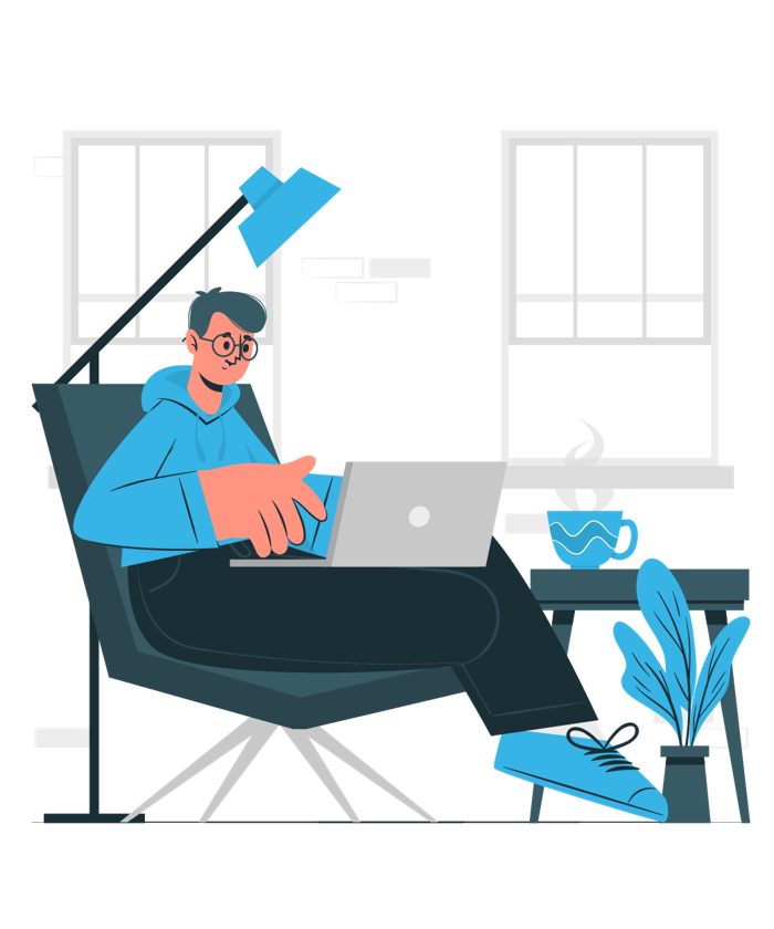 Ilustración de persona trabajando en su oficina virtual